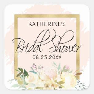 Waterverf Floral Blush Pink Gold Vrijgezellenfeest Vierkante Sticker