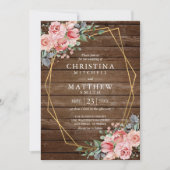 Waterverf Floral Blush Pink Rustic Gold Wedding Kaart (Voorkant)