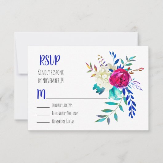 Waterverf Floral Boho Chic RSVP Kaartje (Voorkant)
