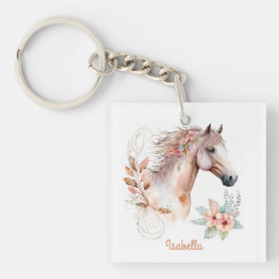Waterverf Floral Boho Horse Sleutelhanger