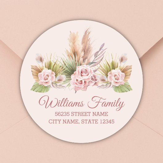 waterverf floral boho pampas gras address label