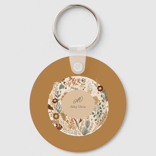 Waterverf floral boho simpel sleutelhanger (Voorkant)
