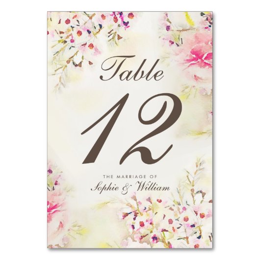 Waterverf Floral Boho Tafelnummer Kaart (Voorkant)