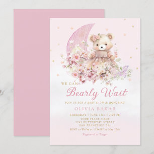 Waterverf Floral Boho Teddy Bear Meisje Baby showe Kaart