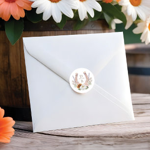 Waterverf Floral Boho Western Hoefijzer Monogram Ronde Sticker