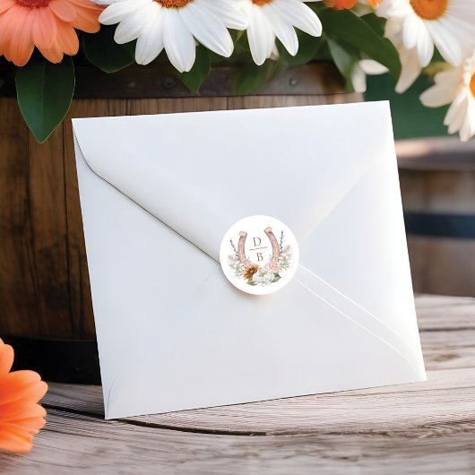 Waterverf Floral Boho Western Hoefijzer Monogram Ronde Sticker