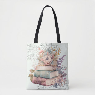  Waterverf Floral Book Lover Draagtas