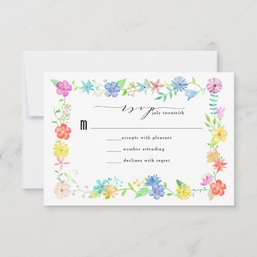 Waterverf Floral Border Wedding RSVP Kaartje (Voorkant)