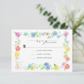Waterverf Floral Border Wedding RSVP Kaartje (Staand voorkant)