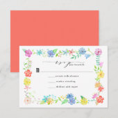 Waterverf Floral Border Wedding RSVP Kaartje (Voorkant / Achterkant)