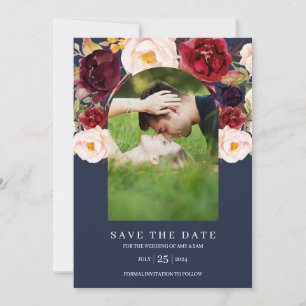 Waterverf Floral Botanical Arch Photo Lijst Navy Save The Date