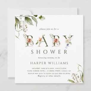 Waterverf Floral Botanical Letter Baby shower Kaart