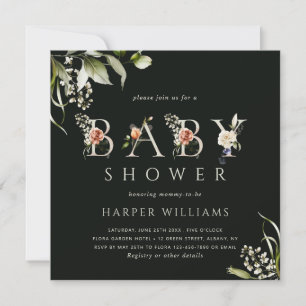 Waterverf Floral Botanical Letter Baby shower Kaart