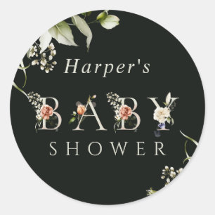 Waterverf Floral Botanical Letter Baby shower Ronde Sticker