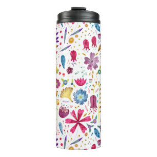 Waterverf Floral Botanisch Hedgerow Patroon Thermosbeker