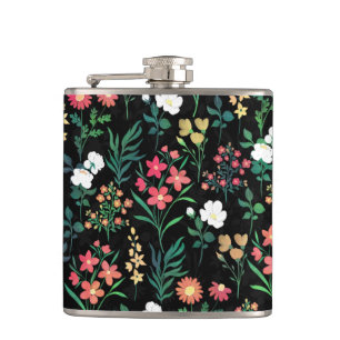  Waterverf Floral Botanische Black Patroon Heupfles