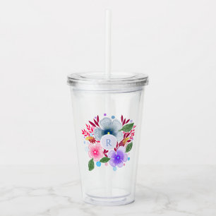  Waterverf Floral Bouquet Monogram Acryl Drinkbeker