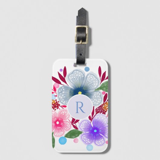  Waterverf Floral Bouquet Monogram Bagagelabel (Voorkant (verticaal))