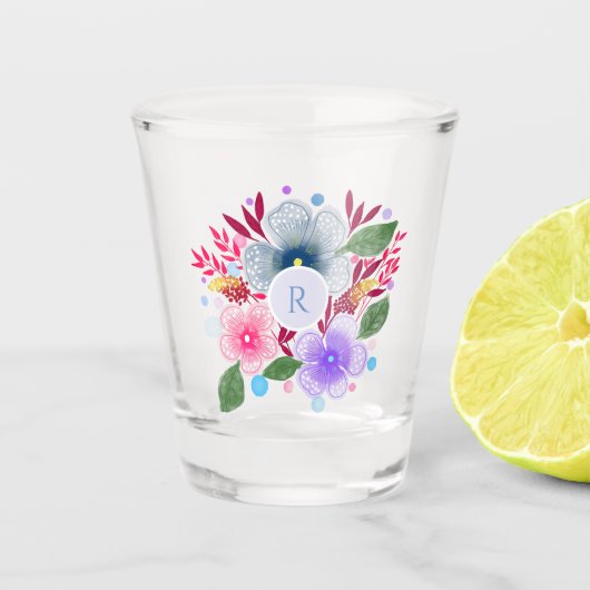 Waterverf Floral Bouquet Monogram Shot Glas (Voorkant)