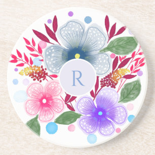 Waterverf Floral Bouquet Monogram Zandsteen Onderzetter