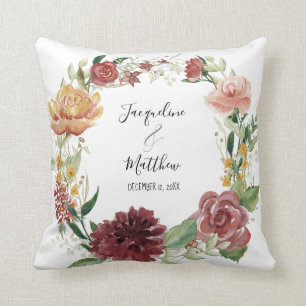 Waterverf Floral Bourgogne Rozen Ring Bearer Kussen