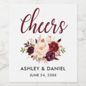 Waterverf Floral Bourgondië bruiloft gejuich Wijn Etiket (Enkel label)