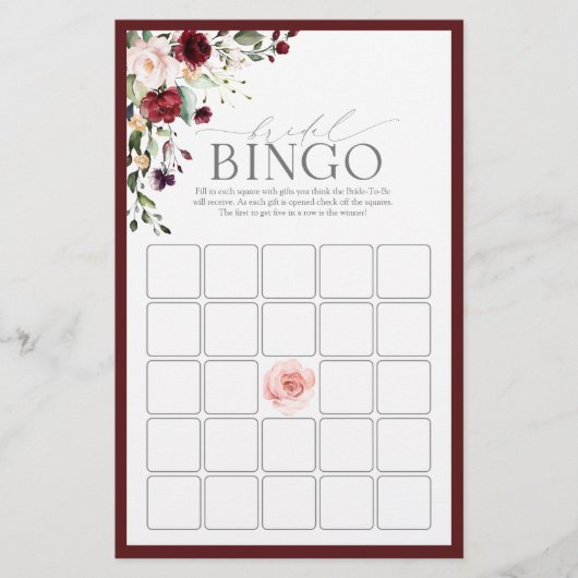 Waterverf Floral Bridal Bingo Game (Voorkant)