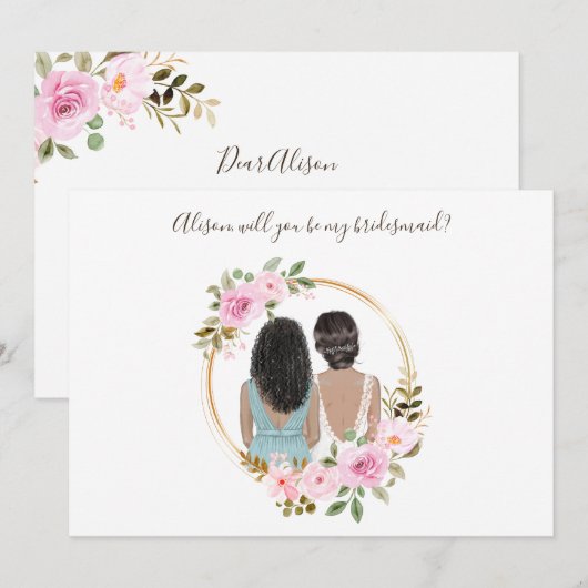 Waterverf Floral Bridesmaid-conceptkaart (Voorkant / Achterkant)