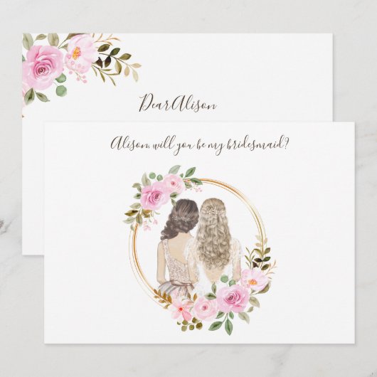 Waterverf Floral Bridesmaid-conceptkaart (Voorkant / Achterkant)