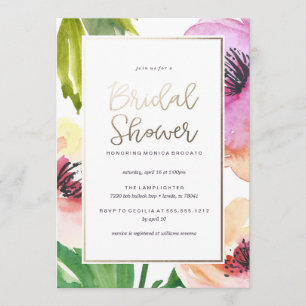 WATERVERF FLORAL brudal douche-uitnodiging GOLD Kaart