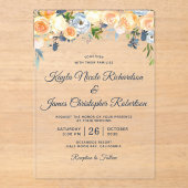 Waterverf Floral bruiloft marineblauw koraal Acryl Uitnodigingen (Voorkant)