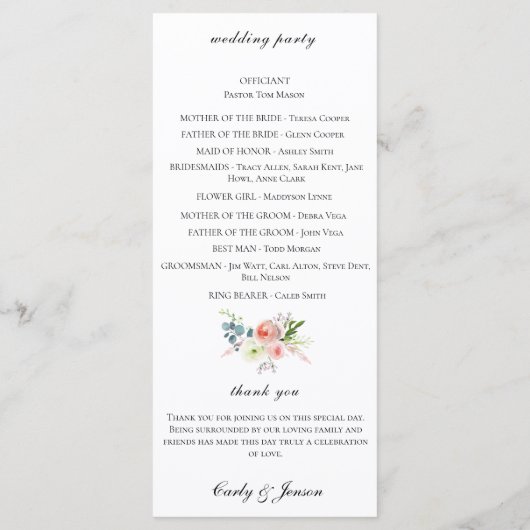 Waterverf Floral bruiloft programma (Achterkant)