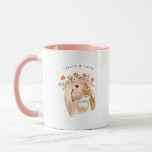 Waterverf Floral Bunny Rabbit | Naam Monogram Mok (Links)