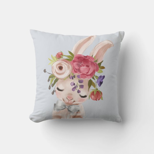 Waterverf Floral Bunny Rabbit | Pasen Kussen (Voorkant)