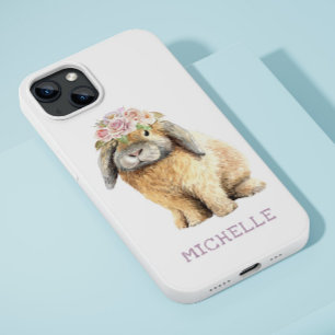 Waterverf Floral Bunny Rabbit Persoonlijke naam iPhone 13 Hoesje