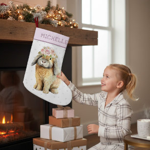 Waterverf Floral Bunny Rabbit Persoonlijke naam Kleine Kerstsok