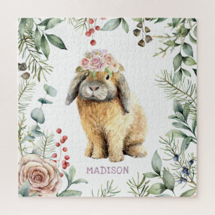 Waterverf Floral Bunny Rabbit Persoonlijke naam Legpuzzel