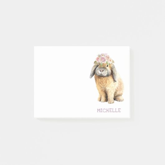 Waterverf Floral Bunny Rabbit Persoonlijke naam Post-it® Notes (Voorkant)
