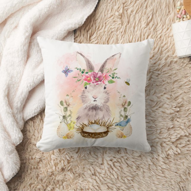 Waterverf Floral Bunny Rabbit Sierkussen (Deken)