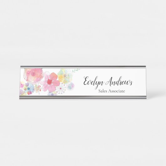 Waterverf Floral Bureau Naambordje (Voorkant)