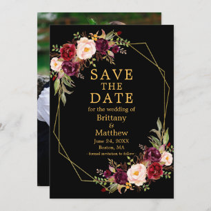 Waterverf Floral Burgundy Black Gold Lijst Foto Save The Date