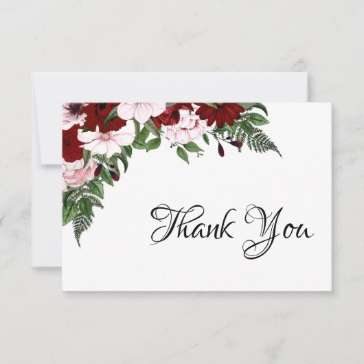 Waterverf Floral Burgundy Blush White Greenery Bedankkaart (Voorkant)