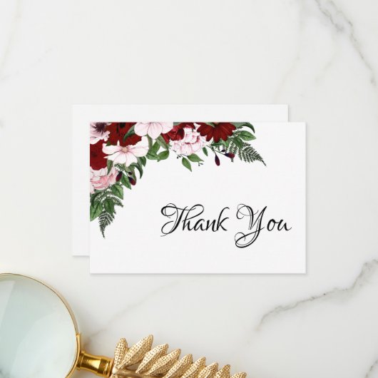 Waterverf Floral Burgundy Blush White Greenery Bedankkaart (Voorkant / Achterkant in situ)