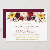 Waterverf Floral Burgundy Gold Bridal Lunch Kaart (Voorkant / Achterkant)
