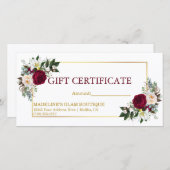 Waterverf Floral Burgundy Gold Gift Certificate (Voorkant / Achterkant)