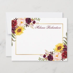 Waterverf Floral Burgundy Gold Lijst op persoonlij Notitiekaartje