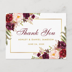 Waterverf Floral Burgundy Gold Weddenschap Harteli Briefkaart