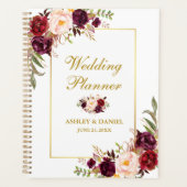 Waterverf Floral Burgundy Gold Wedding Planner (Voorkant)