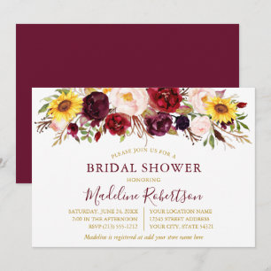 Waterverf - Floral Burgundy Shower Gold Kaart