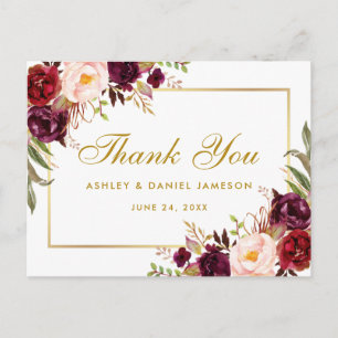 Waterverf Floral Burgundy Weddenschap Goud Harteli Briefkaart